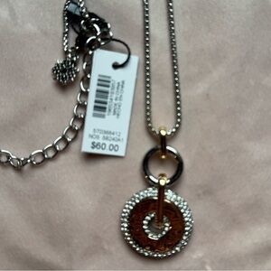 NWT White House Black Market Brown and Silver Circle Pendant Necklace